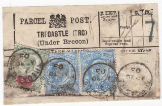 1904 Trecastle Brecon Parcel Post Label 3 Stamps - Wales - Welsh