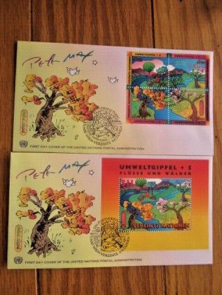 Peter Max Deisgned Set Save Environment (2) 1997 United Nations Vienna Fdcs