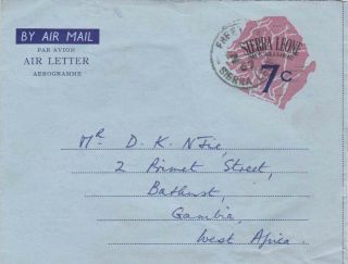Sierra Leone 1937 7c Air Letter To Gambia