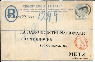 Gb 1886 Postal Stationery 5d Perfin Regd Qv Metz /1915/ 86 To Germany