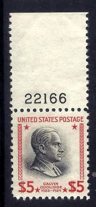 Us Stamps - 834 - Mnh - $5 Calvin Coolidge Issue Pl Sgl - Cv $75