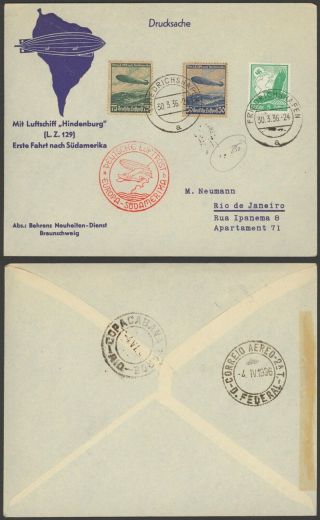 Germany 1936 - Zeppelin Flight Air Mail Cover To Rio Brazil 34830/11