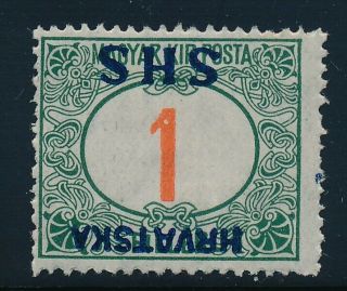 Yugoslavia/croatia.  Postage Due.  1 F.  Green/red - Inverted Overprint.