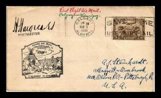 Dr Jim Stamps Calgary Winnipeg Airmail First Flight Canada Cover