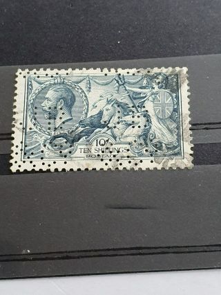 Gb George V - 10/ - Blue Seahorse With Jb & Co.  Perfin - As Seen - 10 Shillings