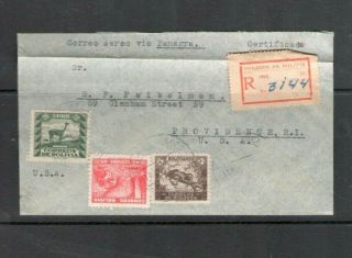 Bolivia 1941 Registered Cover With Omega Watch Label