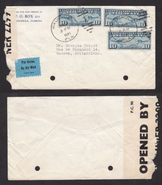 Usa United States 1941 Censored Air Mail Cover To Switzerland