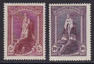 Australia.  Sg 176a & 177a,  5/ - Claret & 10/ - Dull Purple.  Mounted.