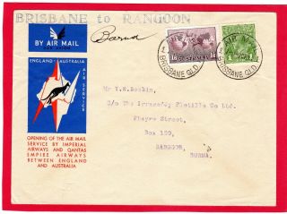 Australia - Air Mail1934 Imperial Airways First Flight Cover Brisbane To Rangoon