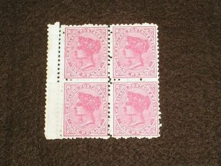 1882 Zealand Stamps Sg187 Rose/red 1d Semi Imperf Block Of 4 Hinged Mh