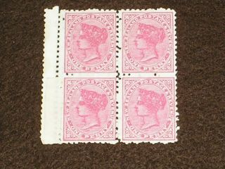 1882 ZEALAND Stamps SG187 ROSE/RED 1d SEMI IMPERF BLOCK OF 4 HINGED MH 2