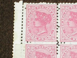 1882 ZEALAND Stamps SG187 ROSE/RED 1d SEMI IMPERF BLOCK OF 4 HINGED MH 3