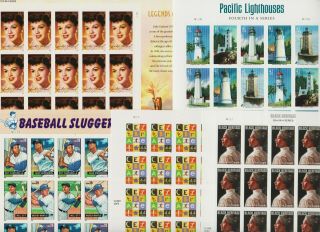 U.  S.  5 Self - Stick Panes - Face Value $ 41.  40 - Judy Garland Lighthouses Baseball