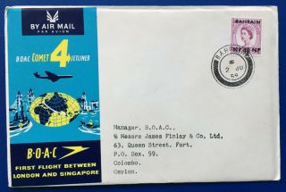 1959 Boac First Flight London To Singapore Air Mail Cover Bahrain To Ceylon