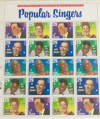 Legends Of American Music Series Popular Singers Usps 20.  29 Cent Stamps