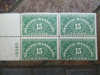 Vintage Us Stamps Plate Block Of Four,  Qe - 2,  15 Cents Special Handling