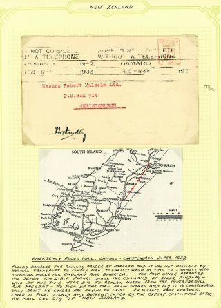 Zealand Emergency Flood Mail Cover Oamaru - Christchurch 1932.  (o421)