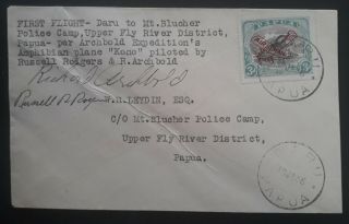 V Rare 1936 Papua First Flight Daru To Mt Blucher " Fly River " District Cover