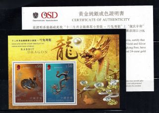 Hong Kong 2012 Lunar Year Of The Dragon $100 Gold/silver S/s Vf Mnh - Animal