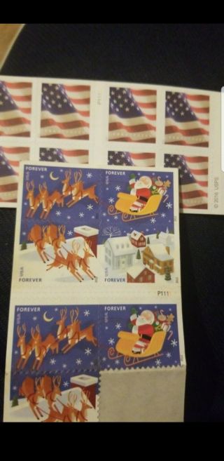 Assorted U.  S.  Flag & Christmas Theme Forever Stamps.  100 Count.
