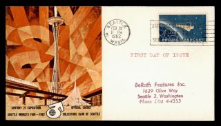 Dr Who 1962 Fdc Space Project Mercury Seattle Worlds Fair Cachet E45184