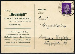 Ww2 German 3rd Reich Postal Cover 1942,  Oberschreiberhau Poland Signed Hh.