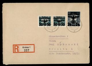 Dr Who 1940 Poland General Government Ovpt Krakau Registered To Breslau E45743