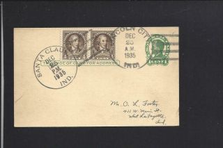 Santa Claus,  Indiana,  1935 Government Postal Card,  Dpo,  Spencer Co.  1892/1953.