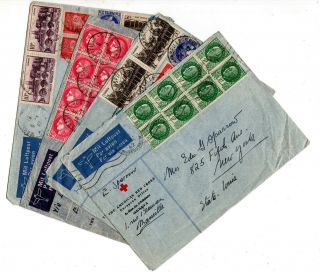 4 France To Us Ny American Red Cross Airmail Stamp Covers Via Portugal Id 905