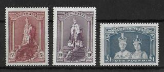 Australia 1937 - 1949 Lh Set Of 3 Key Values Sg 176 - 178 Cv £150