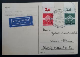 Rare 1936 Germany Airmail Postcard Ties 2 Stamps Berlin Olympic Cachet