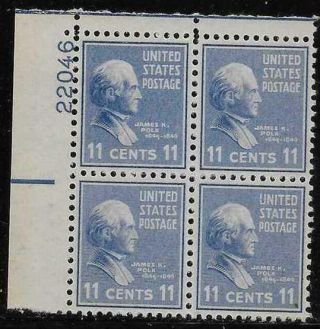 Scott 816 Us Stamp 1938 11c Polk Mnh Prexie Plate Block Of 4 Ul22046