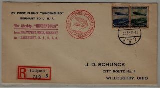 Germany/usa Zeppelin Cover Lz129 6.  5.  36 Stuttgart