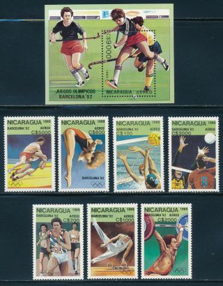 Nicaragua - Barcelona Olympic Games Mnh Sports Set Field Hockey (1992)
