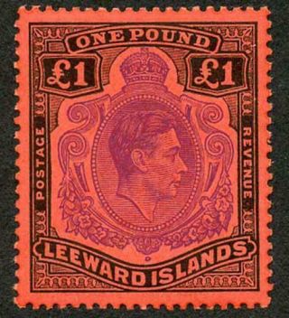 Leeward Islands Sg114c One Pound Violet And Black/scarlet Perf 13 U/m