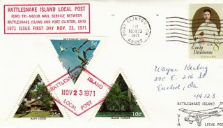 Rattlesnake Island Local Post Nov 23,  1971 W/emily Dickinson Stamp