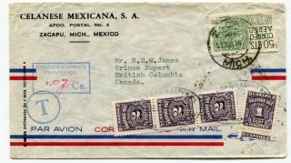 Dh - Mexico / Canada 1956 Incoming Cover To Prince Rupert Bc - Postage Due 7c