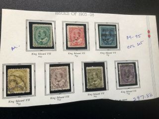 Canada Stamp Scott 89 - 95 Cpl Set 1 M,  All Scv 297.  50 Bb3752