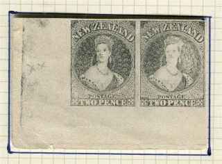Zealand; 1860s Classic Qv Chalon Imperf Proof Plate Corner Pair