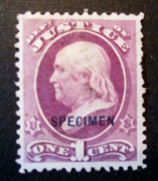 1875 Us S O25s 1c Justice Dept Specimen Bob Official Stamp Mh Ng F