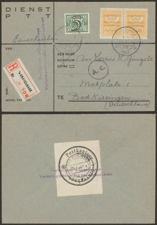 Netherlands Wwii 1943 - Registered Cover To Germany - Censor 32481