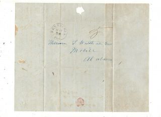 1851 Stampless Folded Cover,  Pensacola Fl,  To Mobile Alabama