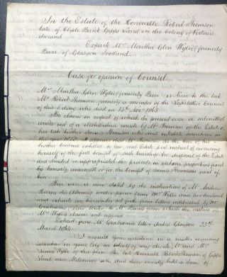 Wow 1865 Document Honorable Robert Thomson Clyde Bank 9 Pages Colony Of Victoria