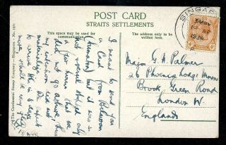 1934 Photo Postcard Singapore Postmark 4 Cent Straits Settlements To England Uk