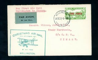 Zealand 1931 Christmas Flight Wellington To Timaru Cover (o229)