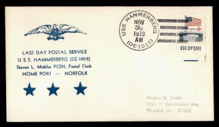 Dr Who 1973 Uss Hammerberg Navy Ship Last Day Postal Service C120316