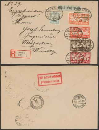 Germany Danzig 1923 - Registered Cover To Weingarten 36068