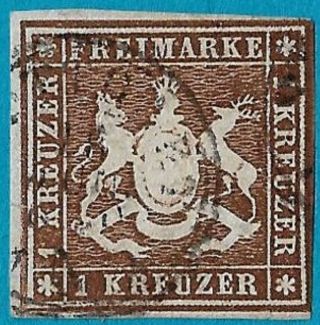 , 1859 Wurttemberg Germany Arms Crest 13a.  A2 1kr Imperf.  Stuttgart Cv$725.