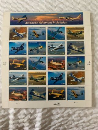 Scott U.  S.  3916 - 25 37¢ American Advances In Aviation - Full Sheet 20 Stamps