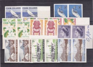 Cook Islands 1963 Fauna Fish Bird Flora Full Set Imperf Pairs Wmk Paper Vf Mnh.